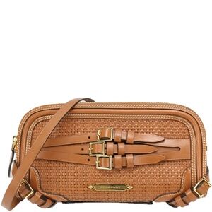 Burberry Brown Woven Leather Bridle Belted Clutch/Crossbody